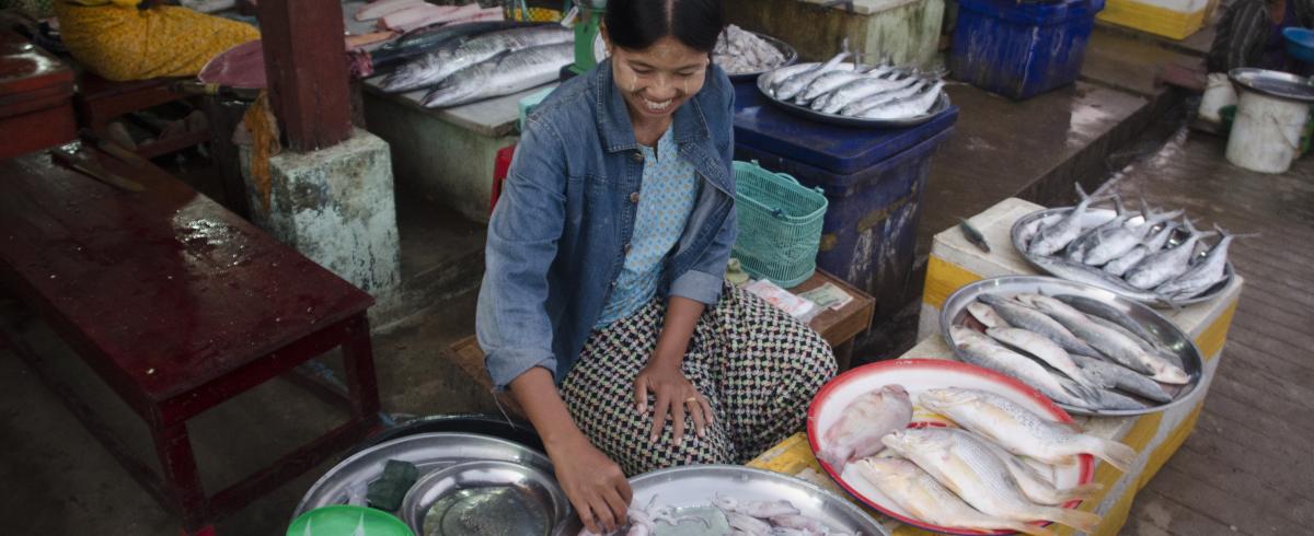 Fish vendor at market
